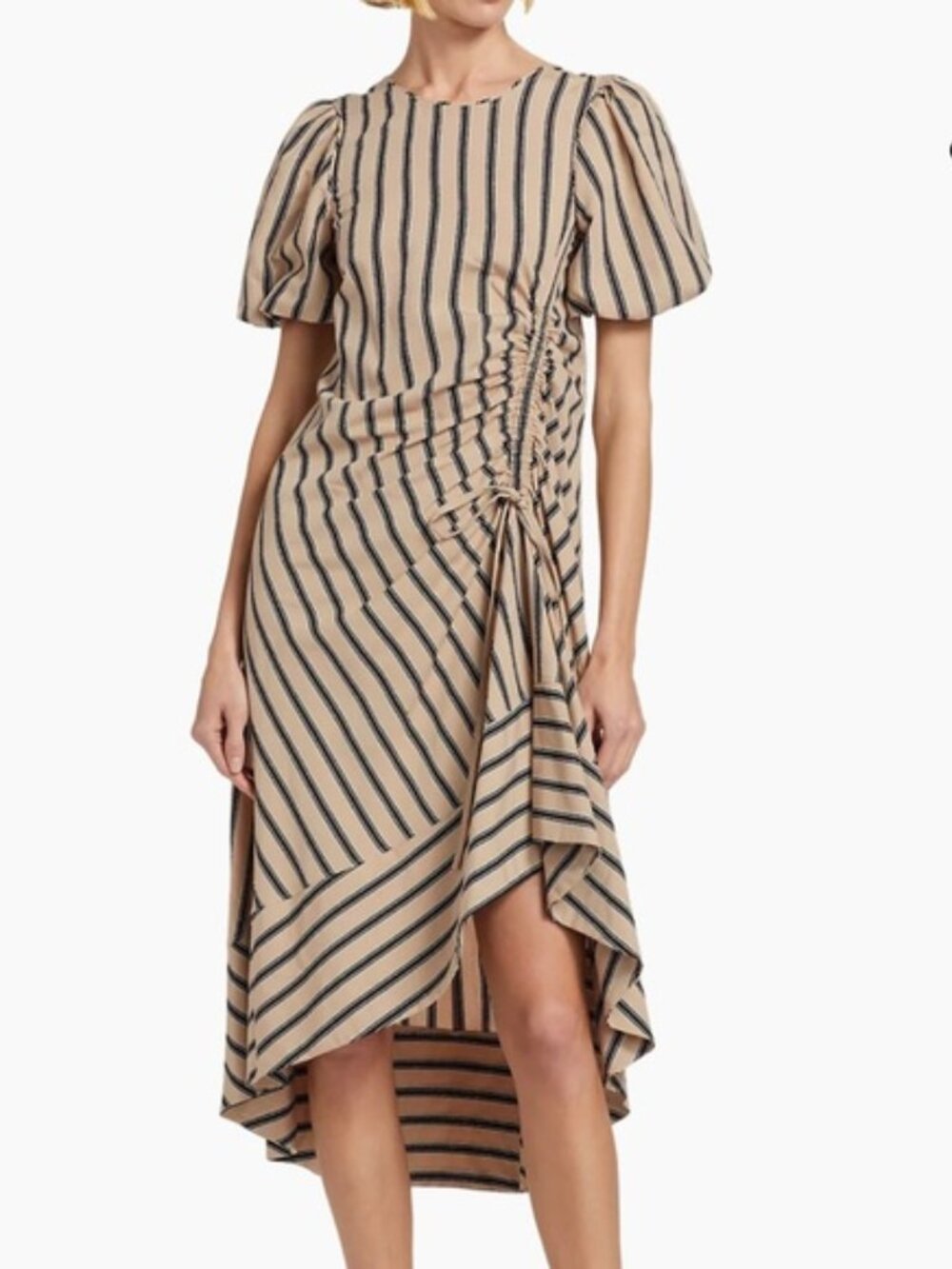 Cinq a Sept Elin Striped Asymmetric Midi-Dress 14 NWT